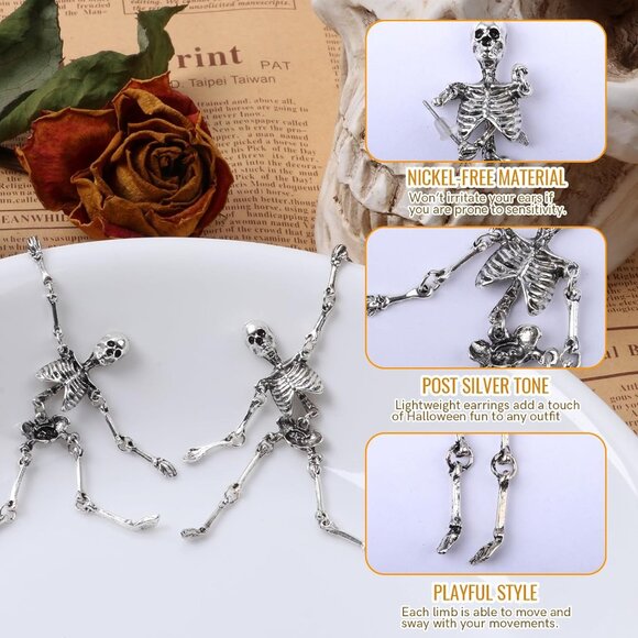 Women's Halloween Party Cosplay Earrings Pair Skeleton Jewelry Spooky Skull - Picture 5 of 7